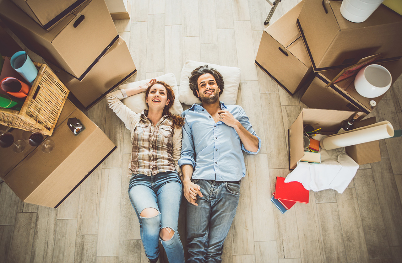 couple laying in round while moving